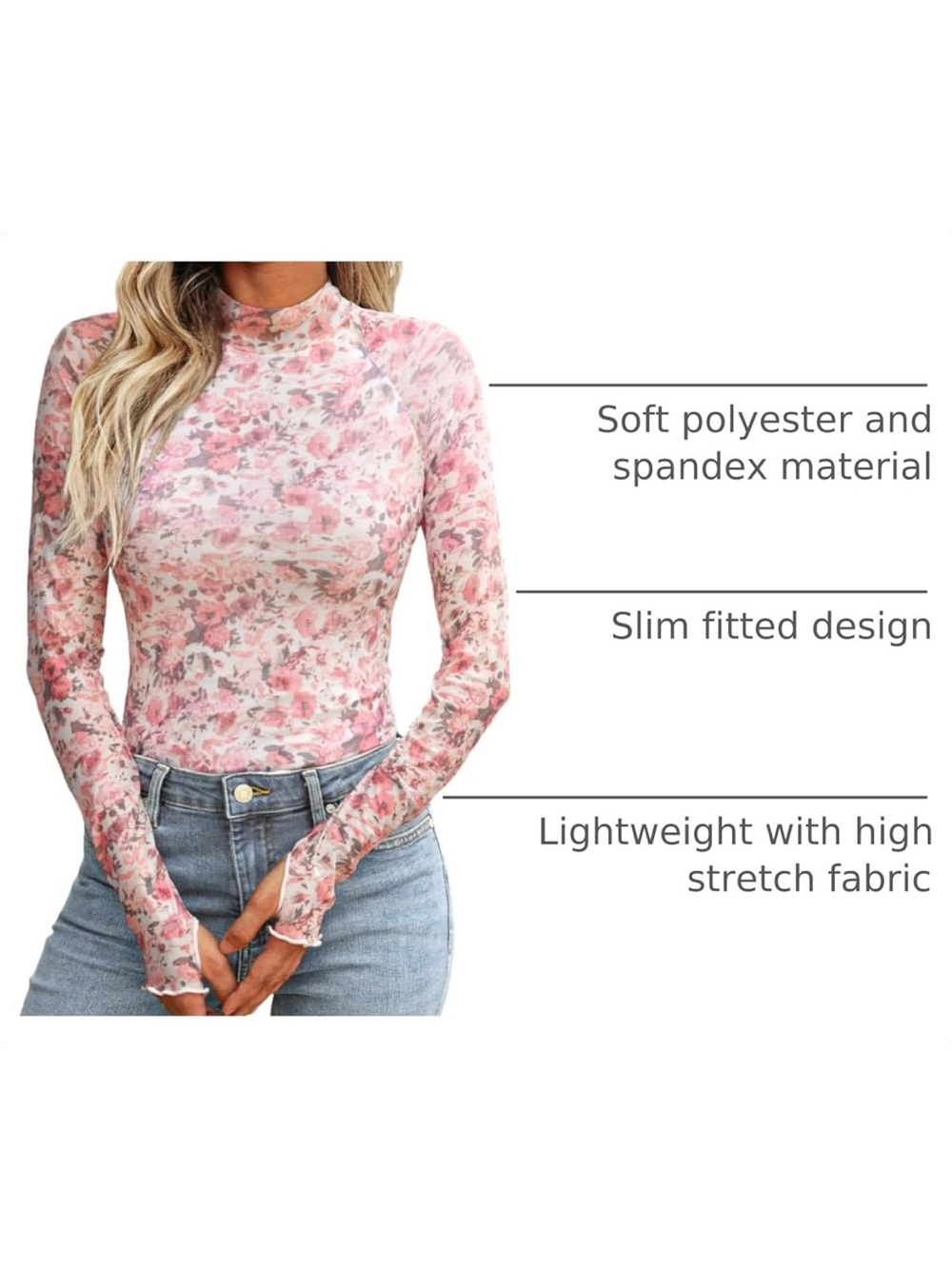 Long Sleeve Pink Floral Slim Fit Top
